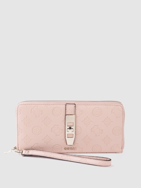 

GUESS Women Pink Ethnic Motifs Textured Zip Around Wallet with Wrist Loop