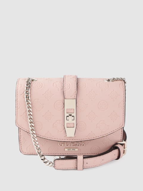 

GUESS Pink Ethnic Motifs Textured Sling Bag with Embellished Detail