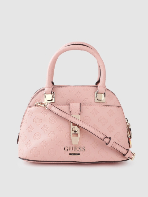 

GUESS Pink Brand Logo Textured Handheld Bag with Detachable Sling Strap