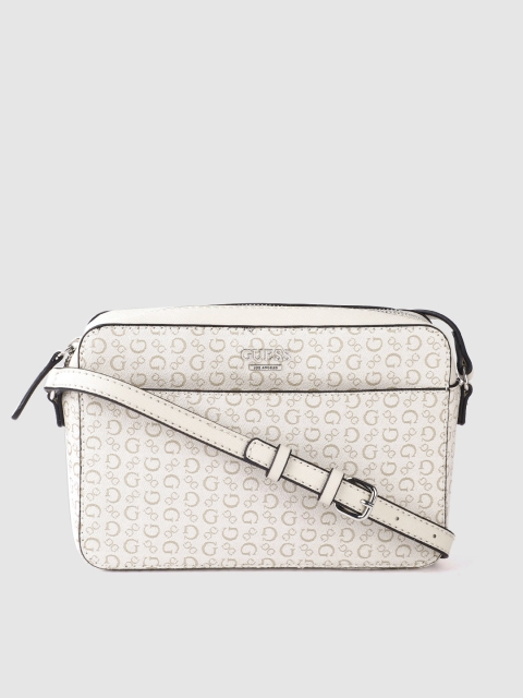 

GUESS Off-White & Beige Brand Logo Print Sling Bag