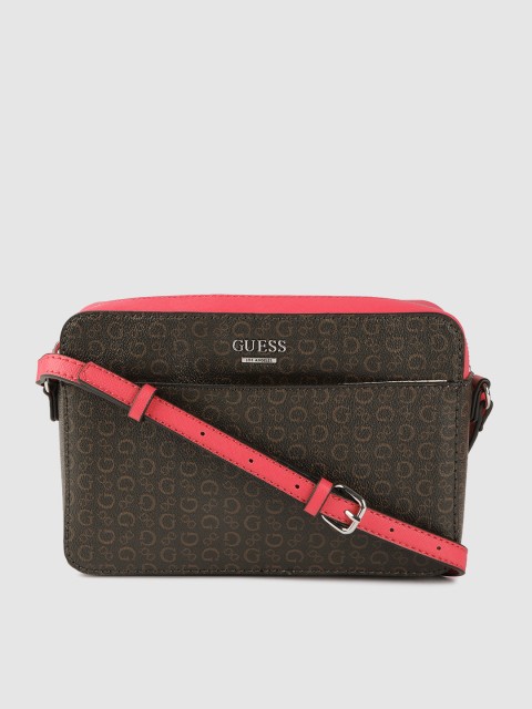 

GUESS Coffee Brown Brand Logo Print Sling Bag with Non-Detachable Sling Strap
