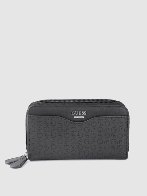 

GUESS Women Black Brand Logo Textured Zip Around Wallet