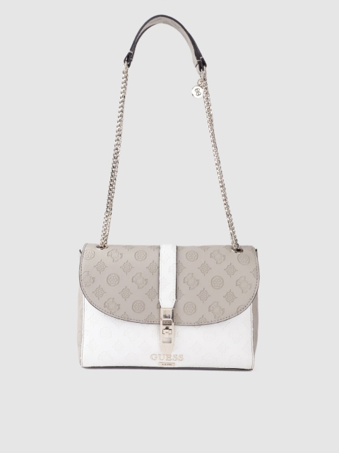 

GUESS Beige & White Colourblocked & Ethnic Motifs Textured Sling Bag