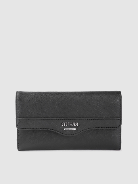 

GUESS Women Black Saffiano Effect Three Fold Wallet