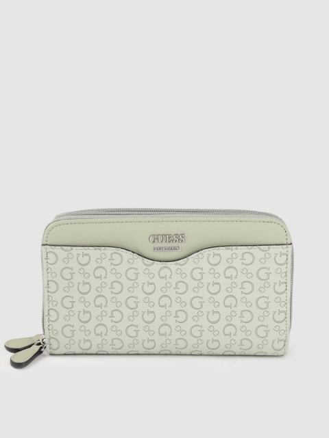 

GUESS Women Mint Green Brand Logo Textured Zip Around Wallet