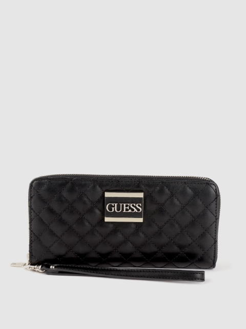 

GUESS Women Black Quilted Zip Around Wallet with Wrist Loop