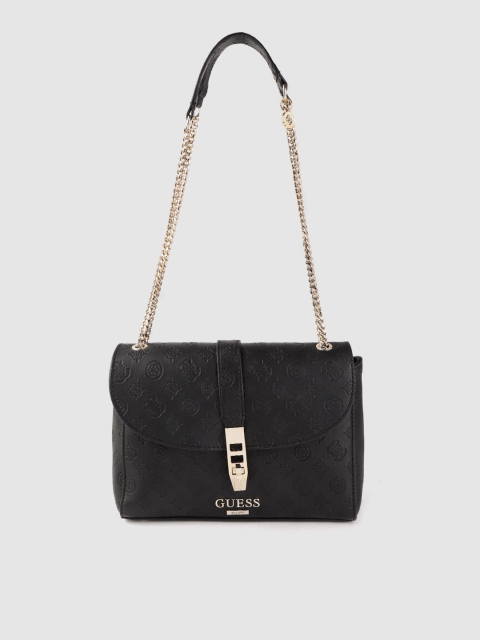 

GUESS Black Ethnic Motifs Textured Textured Sling Bag