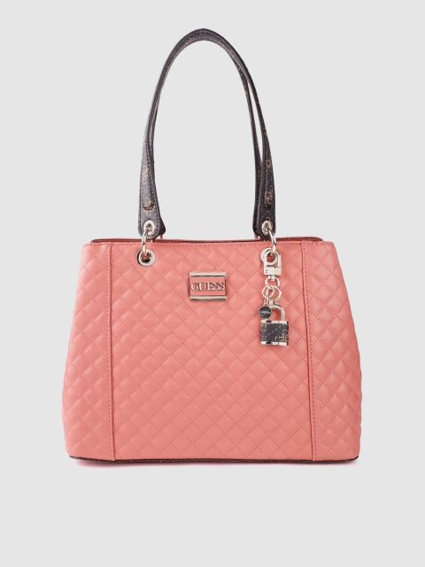 

GUESS Coral Orange Quilted Shoulder Bag with Tab Detail