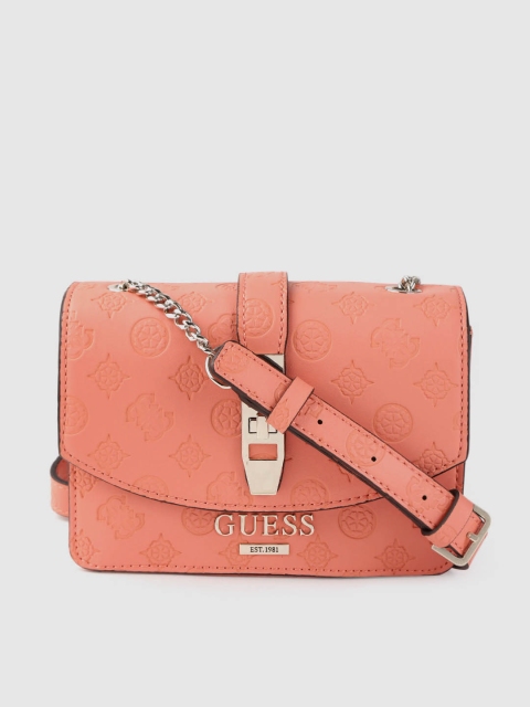 

GUESS Coral Orange Brand Logo Textured Sling Bag