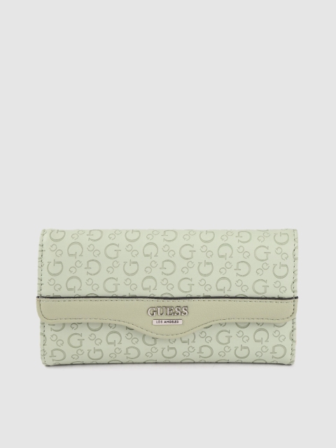 

GUESS Women Mint Green Brand Logo Textured Three Fold Wallet