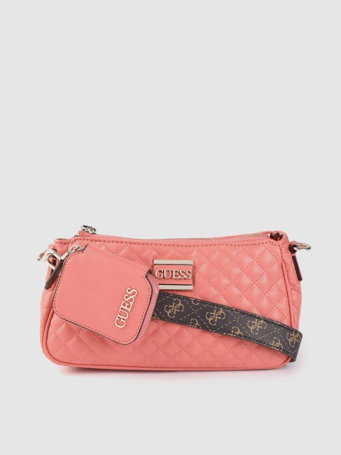 

GUESS Coral Orange Quilted Shoulder Bag with Coin Purse