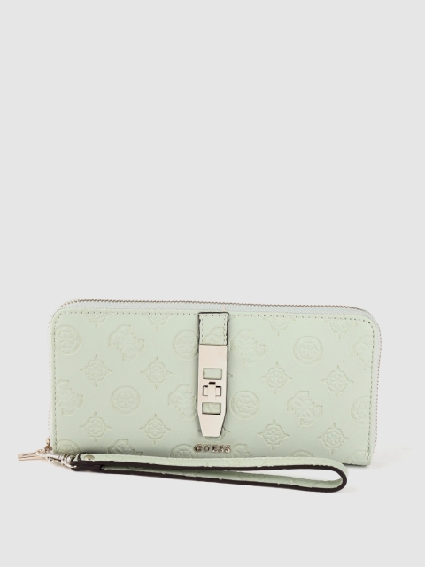 

GUESS Women Mint Green Ethnic Motifs Textured Zip Around Wallet with Wrist Loop