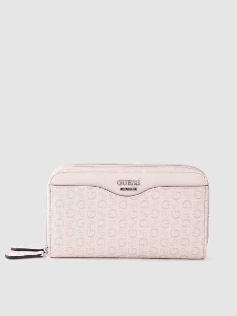 

GUESS Women Pink Brand Logo Textured Zip Around Wallet