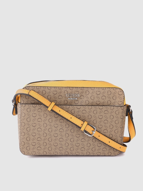 

GUESS Brown & Yellow Brand Logo Print Sling Bag
