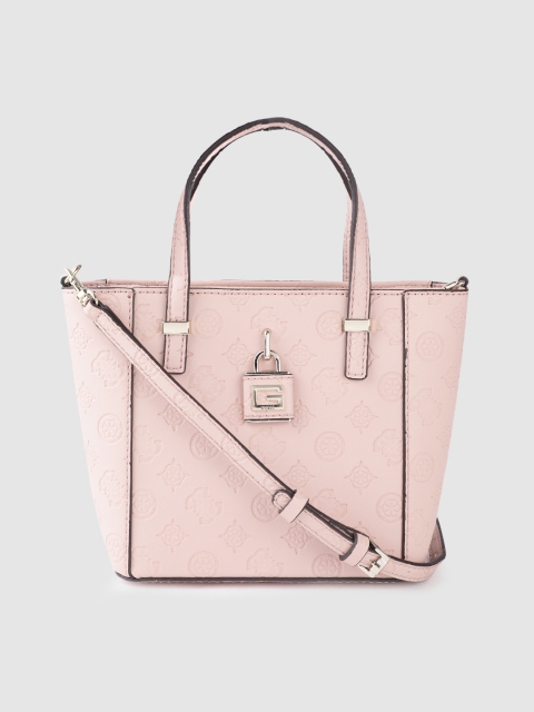 

GUESS Pink Brand Logo Textured Handheld Bag with Detachable Sling Strap