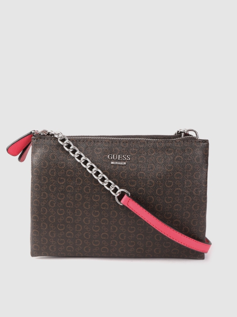 

GUESS Coffee Brown Brand Logo Print Sling Bag