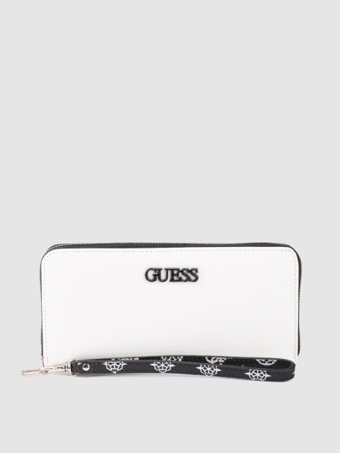 

GUESS Women White Solid Zip Around Wallet with Wrist Loop