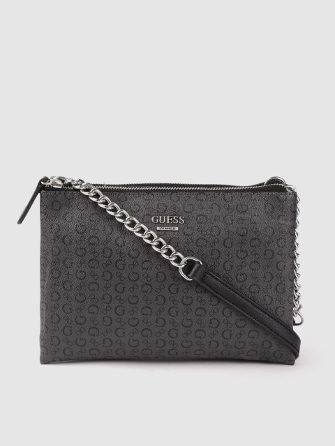 

GUESS Charcoal Grey & Black Brand Logo Print Sling Bag