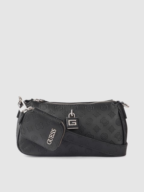 

GUESS Black Brand Logo Textured Shoulder Bag with Coin Purse