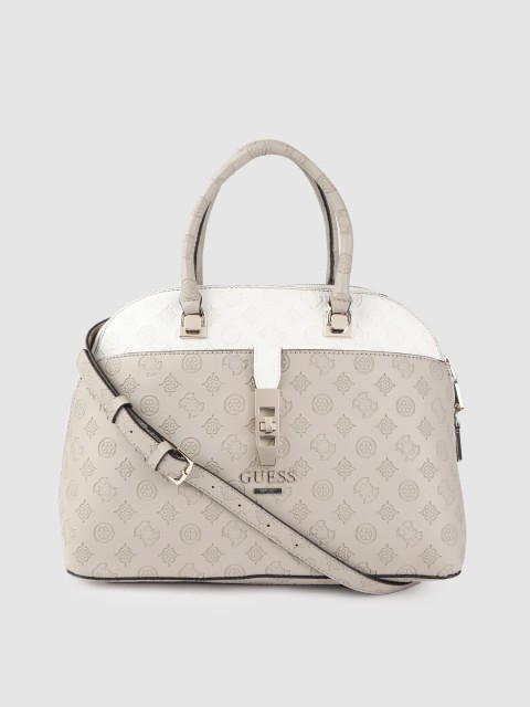 

GUESS Grey Ethnic Motifs Textured Handheld Bag with Detachable Sling Strap