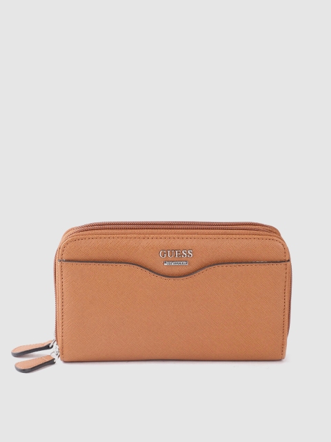 

GUESS Women Camel Brown Solid Zip Around Wallet