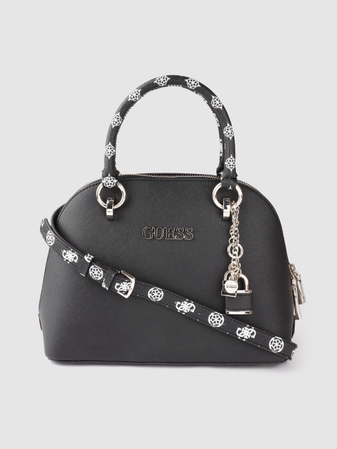 

GUESS Black Solid Handheld Bag with Detachable Sling Strap & Tab Detail