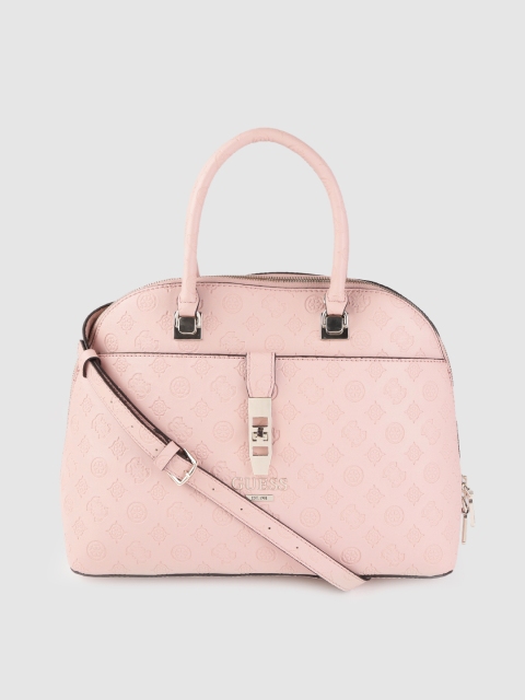 

GUESS Pink Ethnic Motifs Textured Handheld Bag with Detachable Sling Strap