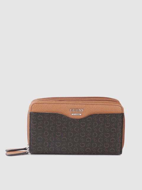 

GUESS Women Brown Brand Logo Print Zip Around Wallet