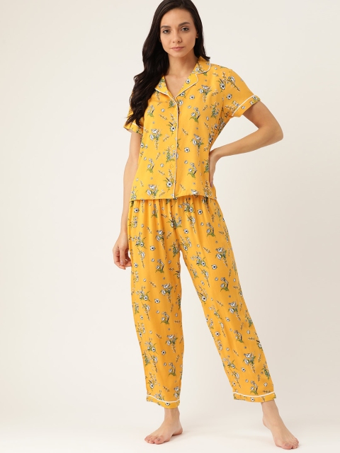 

ETC Women Mustard Yellow & Green Floral Print Night suit