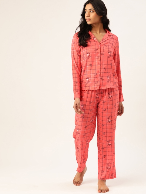 

ETC Women Pink & Black Checked Night suit