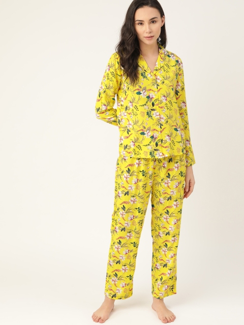 

ETC Women Yellow & Green Floral Print Night Suit