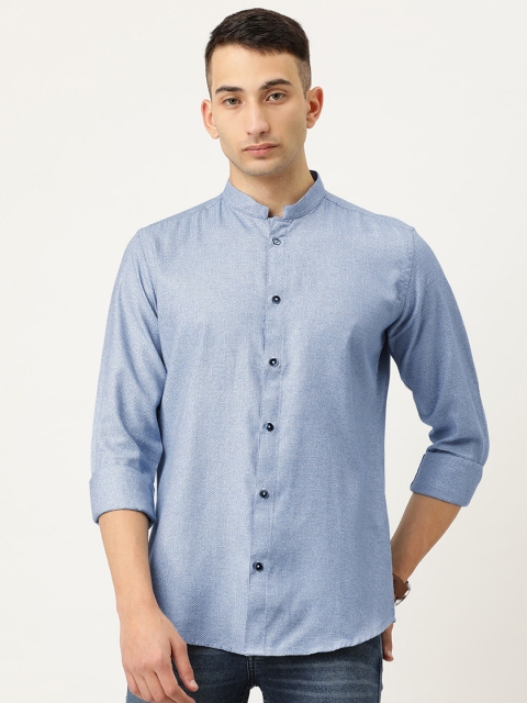 

COUPER & COLL Men Blue Premium Slim Fit Self Design Casual Shirt
