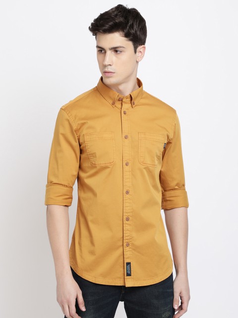 

TED HARBOR Men Mustard Brown Slim Fit Solid Casual Shirt