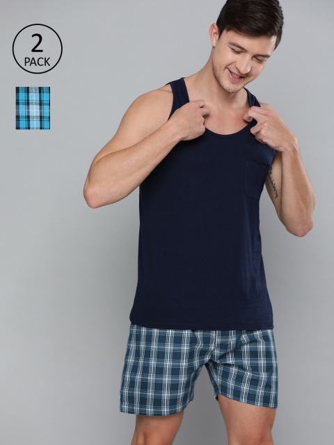 

Mast & Harbour Men Pack of 2 Checked Pure Cotton Boxers MNH-BOX-2pp-N1, Blue
