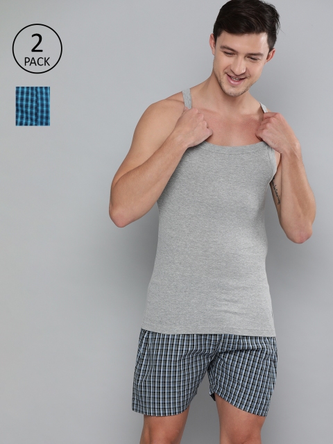 

Mast & Harbour Men Pack of 2 Checked Pure Cotton Boxers MNH-BOX-2pp-N2, Blue