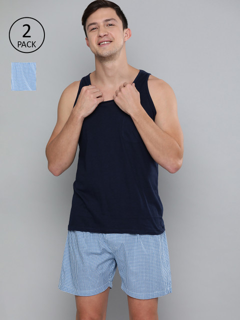 

Mast & Harbour Men Pack of 2 Checked Pure Cotton Boxers MNH-BOX-2pp-N3, Blue