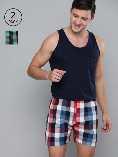 

Mast & Harbour Men Pack of 2 Checked Pure Cotton Boxers MNH-BOX-2pp-N6, Blue