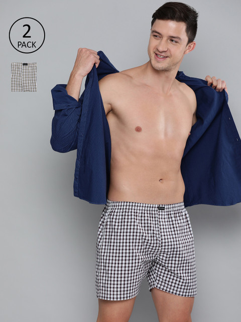 

Mast & Harbour Men Pack of 2 Checked Pure Cotton Boxers MNH-BOX-2pp-N7, Burgundy