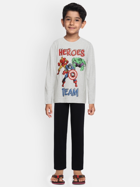 

Loocust Boys Grey Melange Avenger Heroes Printed T-shirt with Pyjamas