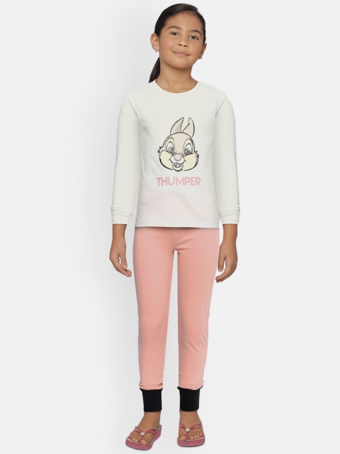 

Loocust Girls Off-White & Pink Disney Animals Printed T-shirt with Pyjamas