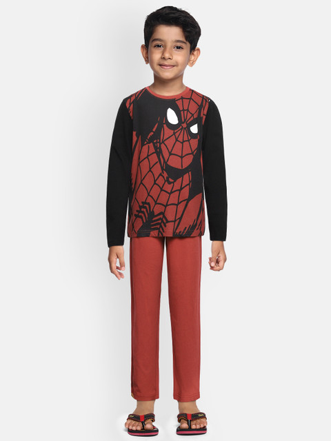

Loocust Boys Maroon Printed DISNEY SPIDERMAN T-shirt with Pyjamas
