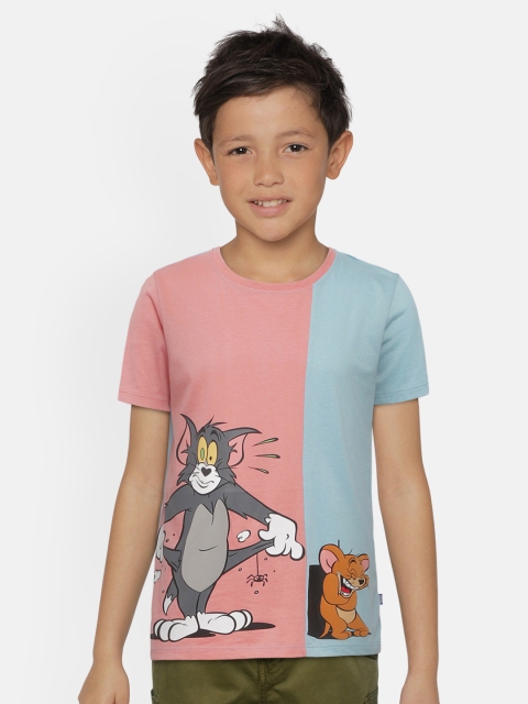 

Jack & Jones Boys Pink & Blue Tom & Jerry Printed Round Neck T-shirt