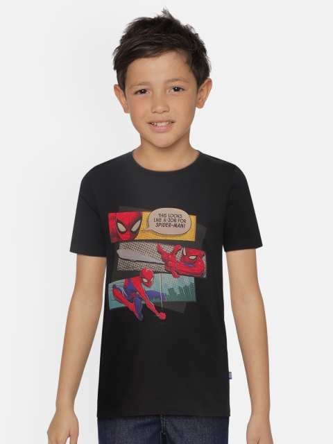 

Jack & Jones Boys Black Marvel Spiderman Printed Round Neck T-shirt
