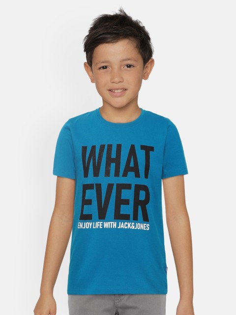

Jack & Jones Boys Teal Blue Organic Cotton Printed Round Neck T-shirt