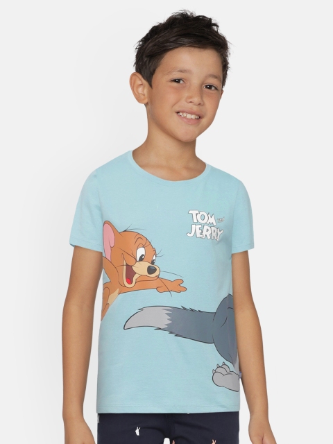 

Jack & Jones Boys Blue Tom & Jerry Printed Round Neck T-shirt