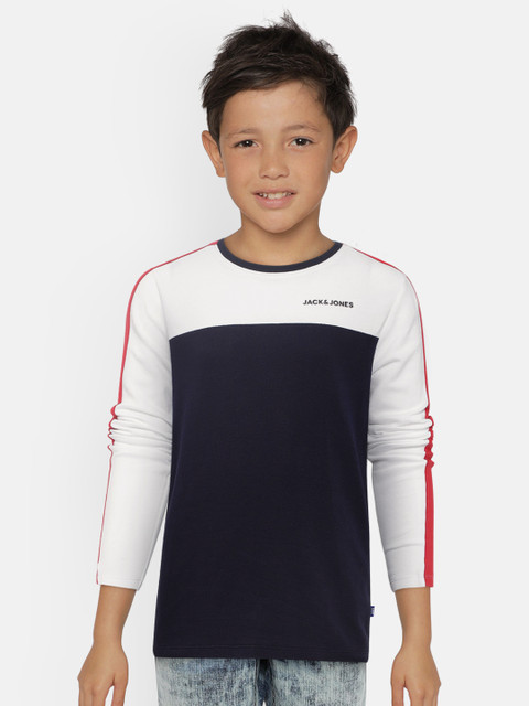 

Jack & Jones Boys Navy Blue & White Colourblocked Round Neck T-shirt