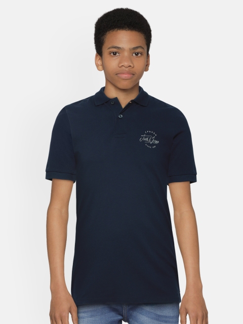 

Jack & Jones Boys Navy Blue Solid Polo Collar T-shirt