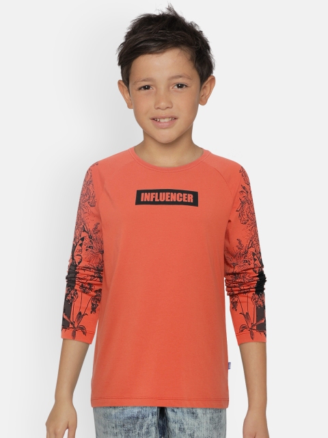 

Jack Jones Boys Rust Red Floral Printed Round Neck Pure Cotton T-shirt