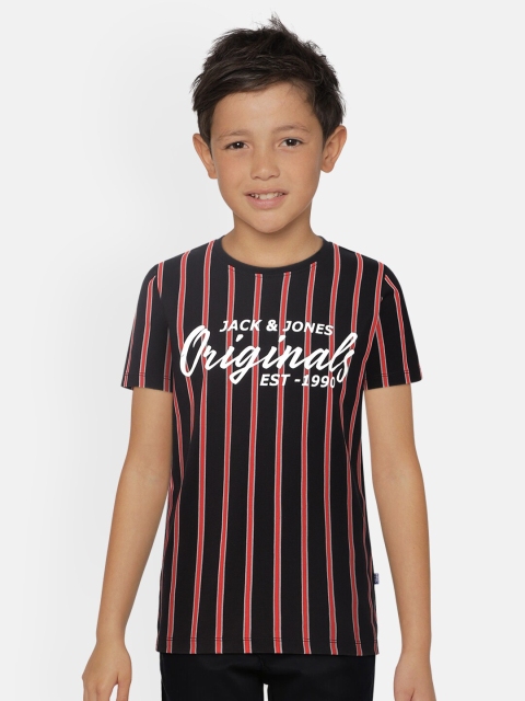 

Jack & Jones Boys Black Striped Round Neck T-shirt