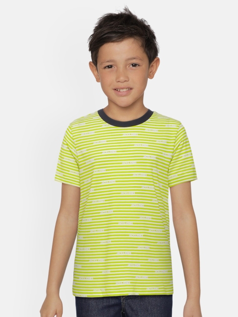 

Jack & Jones Boys Lime Green Organic Cotton Striped Round Neck T-shirt